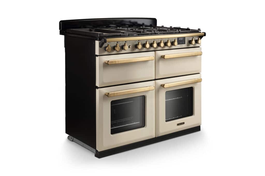 RS30238 Falco Estel Deluxe 110 Dual Fuel Pale Cream Antique Brass Angled view